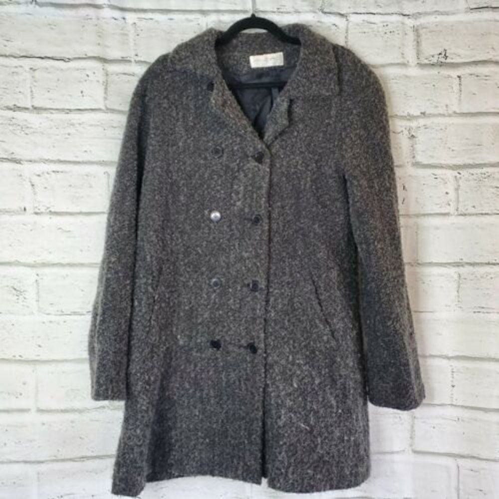 Sandro Vintage Gray WoolPea Coat Double Breasted Long Sleeve Womens Size 14